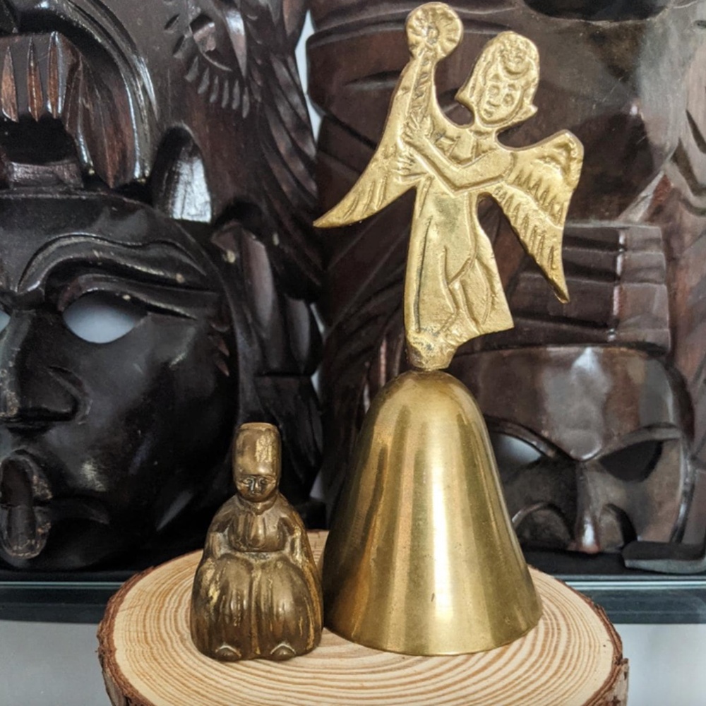 2 Brass Bells 🔔🔔 Angel and sitting figure